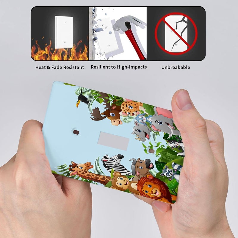 Czrouz Cartoon Forest Animals Single Toggle Light Switch Plate Decorative, Cute Elephant Giraffe Lion 1 Gang Wall Plates Cover Electrical Switchplate for Kitchen Bathroom Bedroom Home Decor Faceplate - Image 5